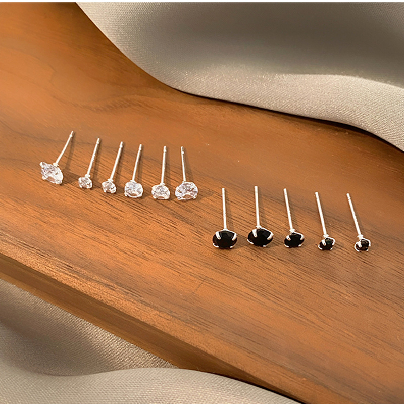 Set 6 Khuyên Tai Đính Đá Zircon Thời Trang Hàn Quốc Dễ Thương