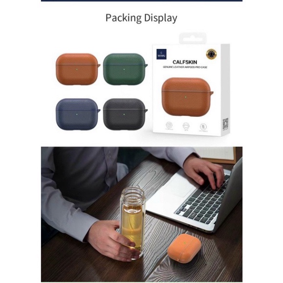 Bao da WIWU CALFSKIN GENIUS LEATHER cho tai nghe không dây Air-podS 3 2021,  Pro,  1,  2 chính hãng da thật 100% cao cấp