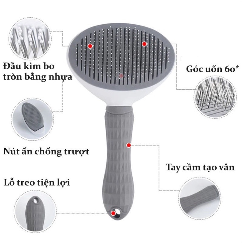 Lược chải lông chó mèo có nút bấm CHÍNH HÃNG CLEAN size to chải lông chó mèo