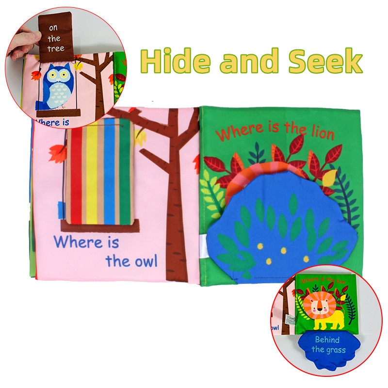 SABUY Kids Sách vải Bé học sớm Sách tương tác Ẩn và Tìm Sách xé đuôi