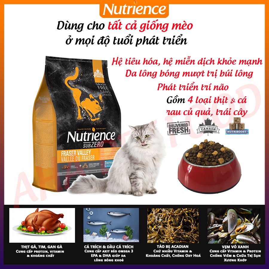 [Ăn Là Thích] Thức Ăn Hạt Cho Mèo Anh Lông Dài Nutrience Subzero Bao 500g - 4 Loại Thịt Cá, Rau Củ Quả, Trái Cây