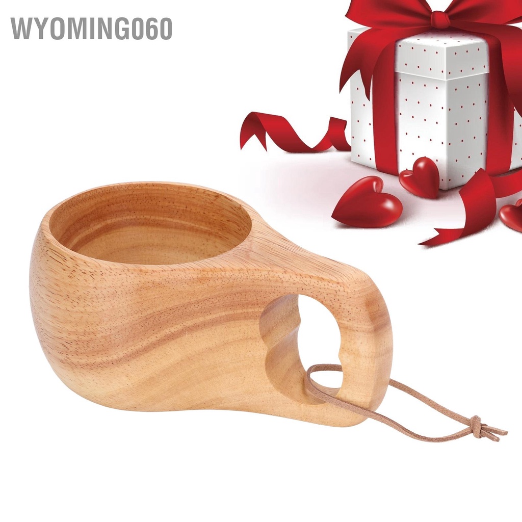 Wyoming060 200ml Single Hole Wooden Cup with Hanging Buckle Milk Coffee Portable Drinking for Home Office