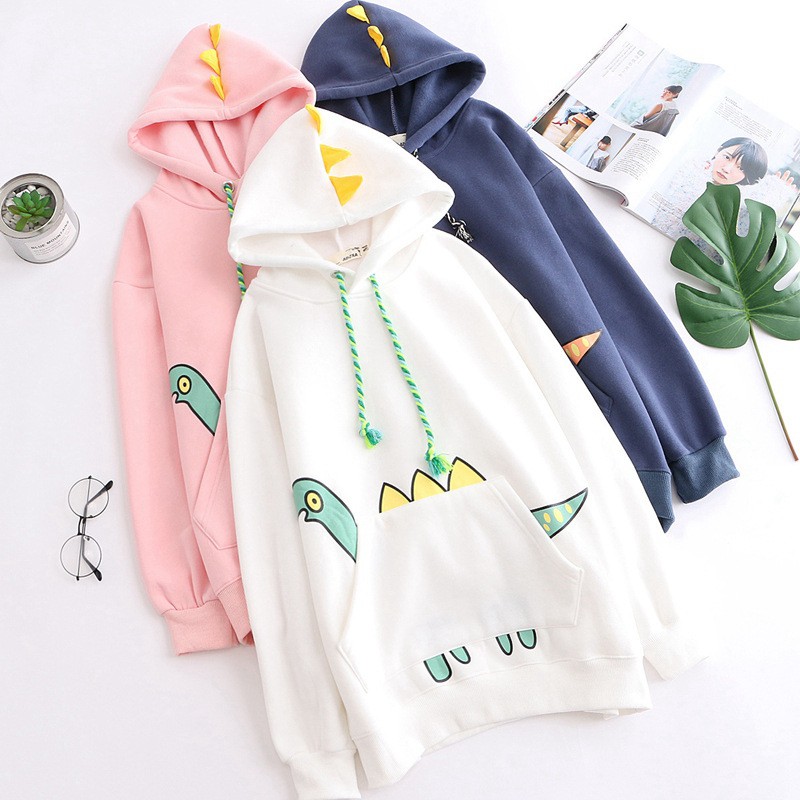 Áo Hoodie Unisex nam nữ kiểu dáng Sweater, chất nỉ bông cao cấp có nón chui đầu hình khủng long xanh phong cách Ulzzang | BigBuy360 - bigbuy360.vn