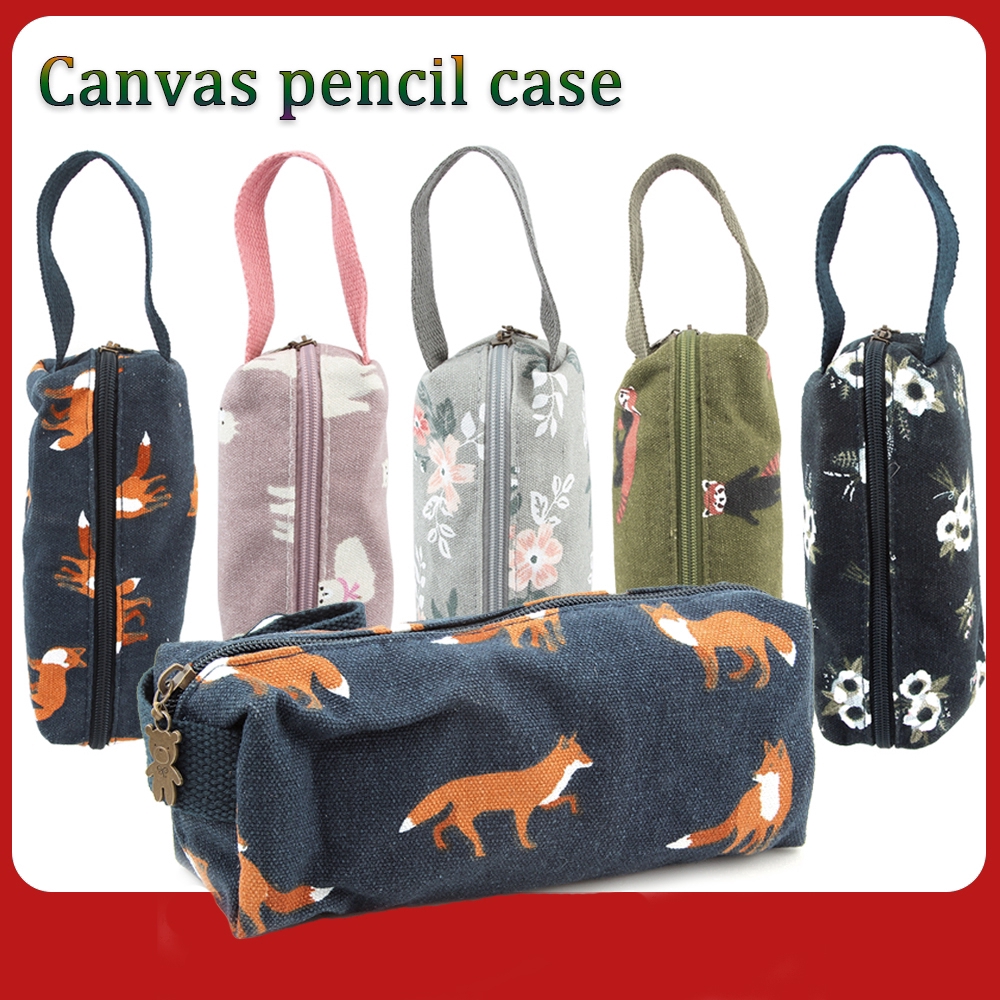 Túi đựng bút bằng vải canvas kiểu dáng đơn giản xinh xắn