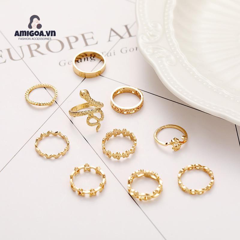 ✨✨Bộ 10 Nhẫn Hình Rắn Thiết Kế Đơn Giản Sáng Tạo Cho Nữ