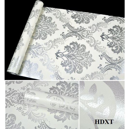 10M Giấy Dán Tường Châu Âu Bạc khổ 45cm