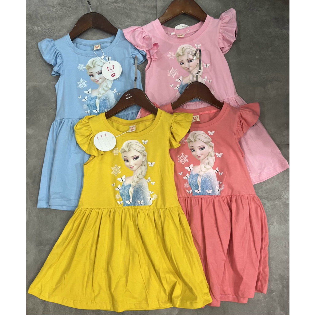 Váy Elsa mẫ cánh tiên chất cotton 100% cao cấp cho bé gái
