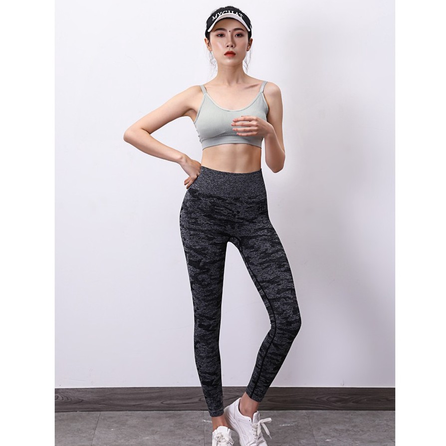 Quần legging thể thao Hoppe Fumeng JK023 lưng cao không đường may họa tiết rằn ri năng động (chỉ có quần)