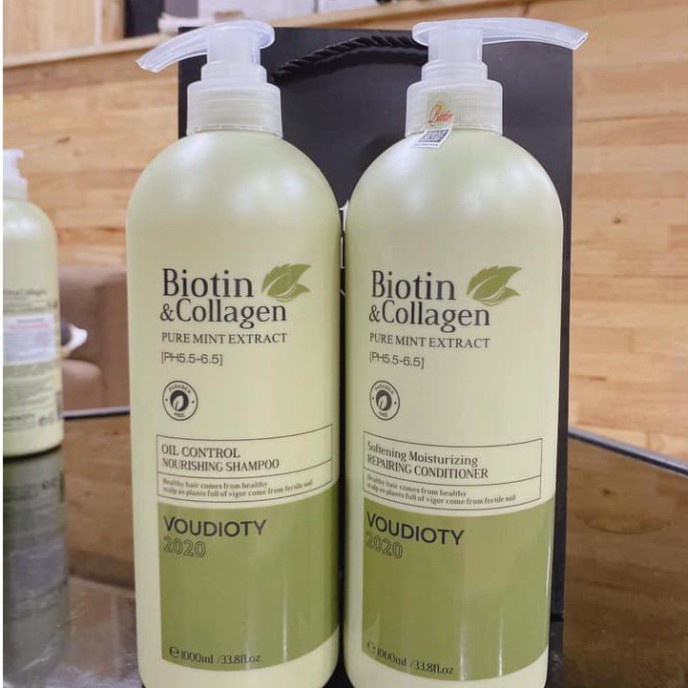 Cặp Dầu Gội + Xả BIOTIN & COLLAGEN  VOUDIOTY XANH LÁ 1000ml| Kiềm Dầu, Phục Hồi Tóc Hư Tổn | BigBuy360 - bigbuy360.vn