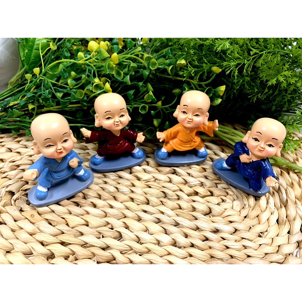 Bộ 4 tượng chú tiểu múa quyền tai to Tài Lộc Phúc Đức ( Hình Thật )