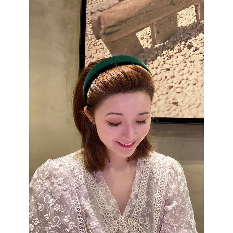 Băng đô bản rộng bằng vải nhung màu đỏ phong cách vintage thời trang Pháp