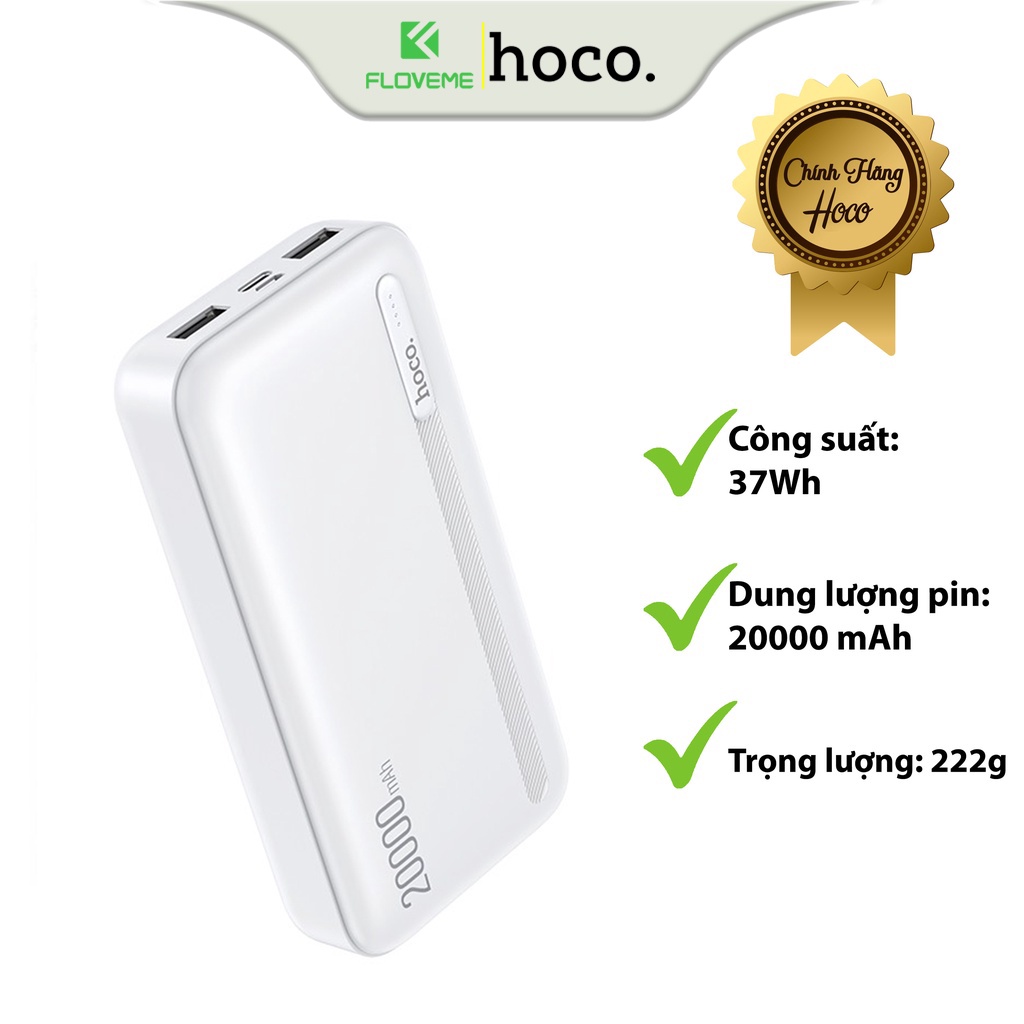 Pin Sạc Dự Phòng Hoco J99A 20000mAh, 2 Input, 2 Output, Đèn Led Hiển Thị Dung Lượng Pin, Nhựa ABS Và Vỏ Chống Cháy PC.