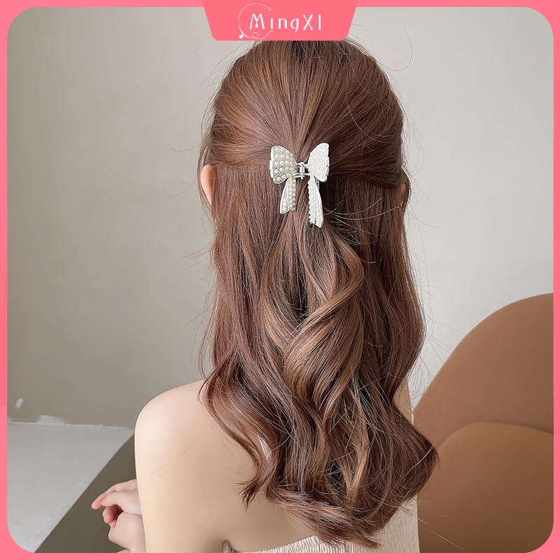 Kẹp Tóc Kim Loại Hình Nơ Đính Ngọc Trai Nhân Tạo Thời Trang