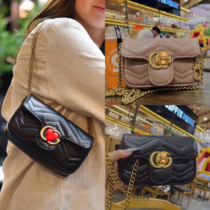 Túi đeo chéo mini nữ, túi Gc marmont tim 18cm dây xích hàng xuất dư