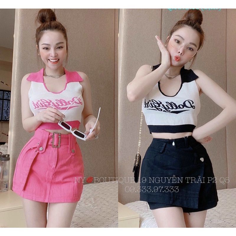 ÁO BA LỖ NỮ CỔ TRỤ PHỐI VIỀN MÀU IN CHỮ XINH k56