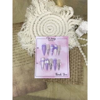 Nailbox móng up móng giả trắng tím nơ
