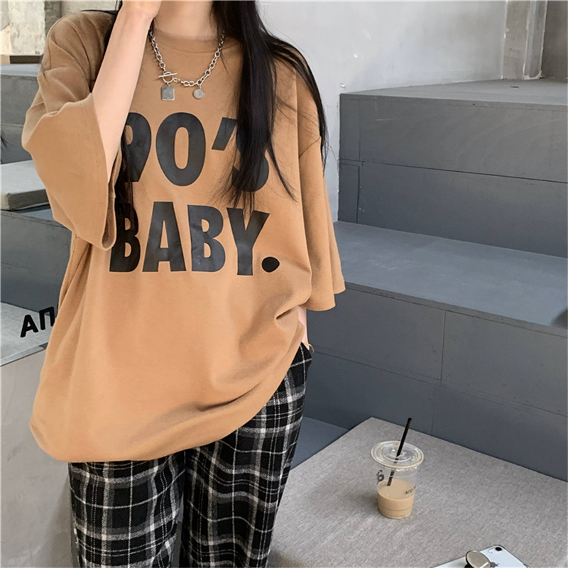 Oversized Round Neck T-shirt Women's Summer New Letter Print Short Sleeve Tops