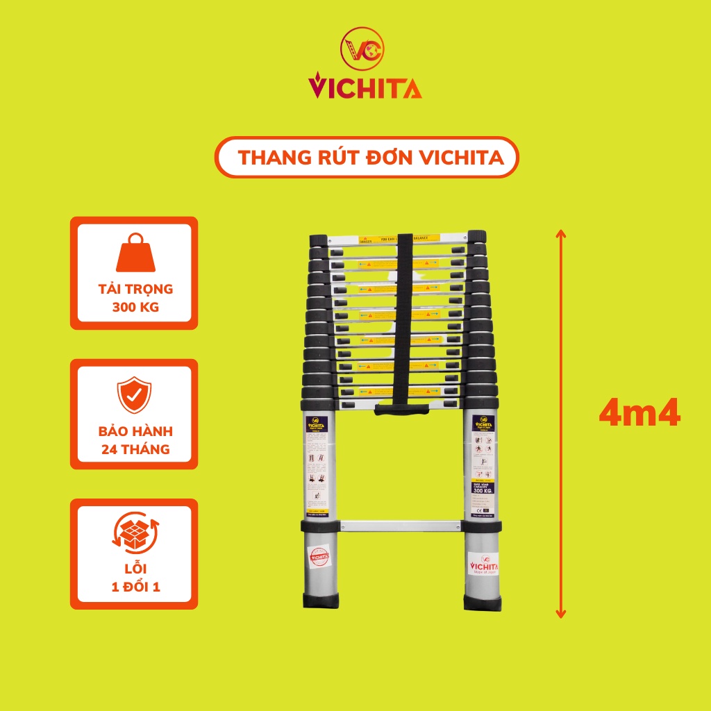 Thang Nhôm Rút 4.4M - Thang Rút Dễ Dàng Tiện Lợi - BH 2 Năm [Tặng Thêm 2 Chốt Thang]