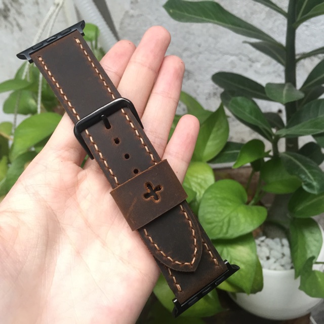 Dây Da Apple Watch Sang Trọng - Khâu Tay Thủ Công Cho Series 6 | 5 | 4 | 3 | 2 | 1 38mm 40mm 42mm 44mm - 01 Nâu Đậm