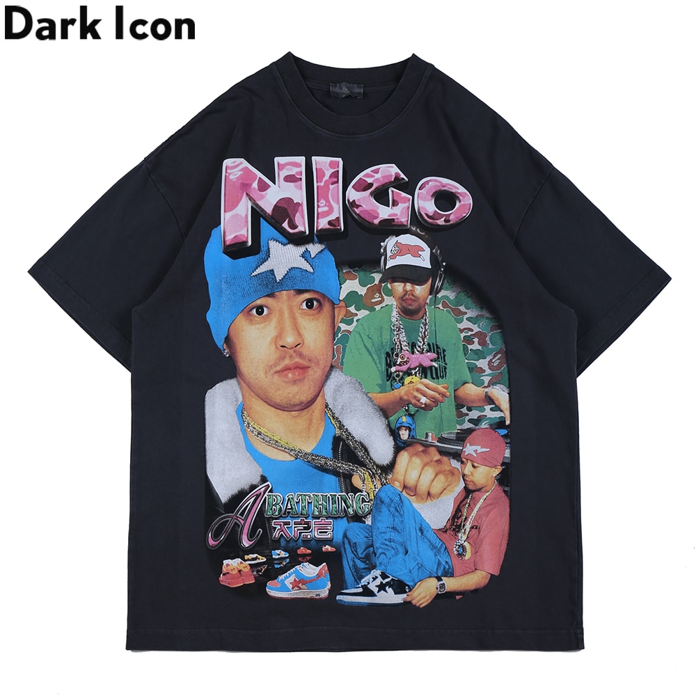 Dark Icon Rap Rock Hip Hop T-shirt Men Camouflage Letters Printed Streetwear Men's Tshirts Cotton Tee