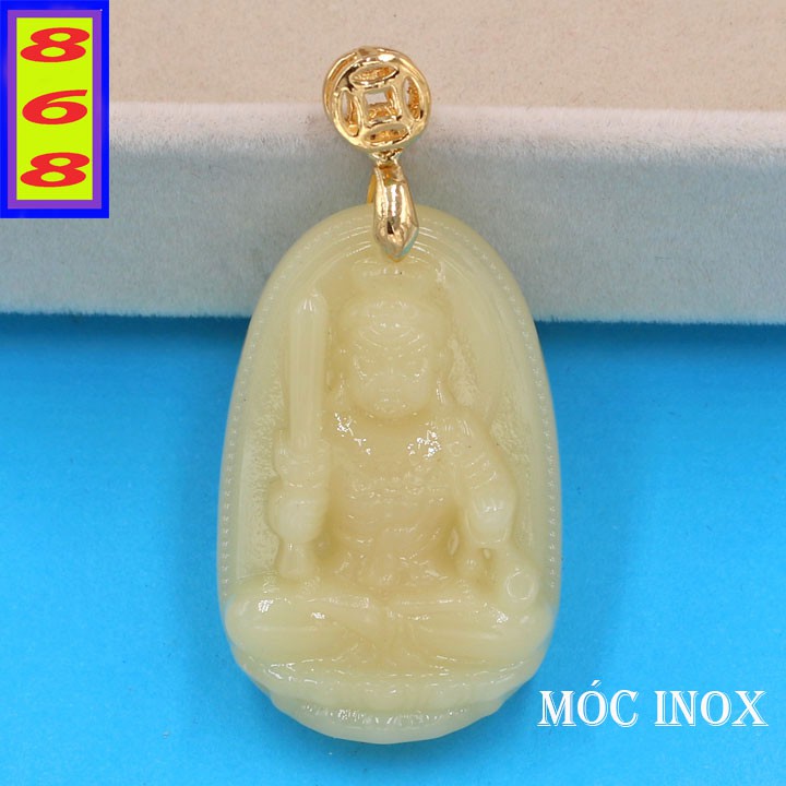 Mặt Phật Bất Động Minh Vương đá tự nhiên vàng 3.6cm móc inox MNTVB1 - Phật bản mệnh tuổi Dậu - Mặt size nhỏ