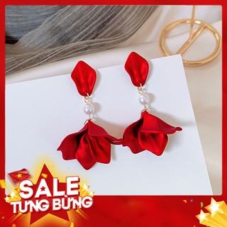 Khuyên tai 💥 GIÁ TẬN XƯỞNG💥 nữ hoa đỏ, chân bạc, không kích ứng, không hoen ghỉ
