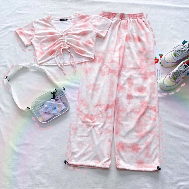 Set CropTop Dây Rút Long Pant Loang 3D Ảnh Thật-Clip Thật