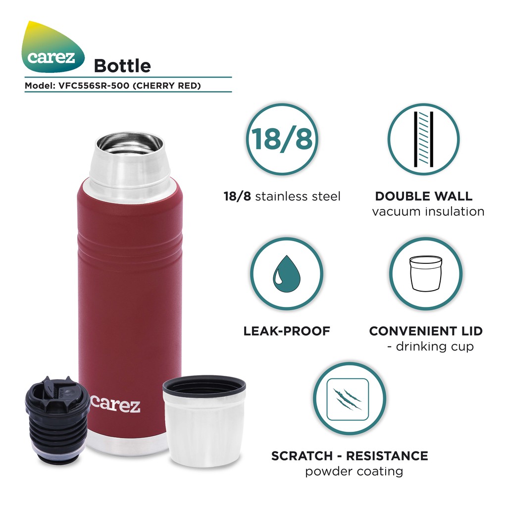 Bình giữ nhiệt Carez Back to Basic 500ML VFC556SR-500ml - màu đỏ Cherry , Inox 304, Không chứa BPA