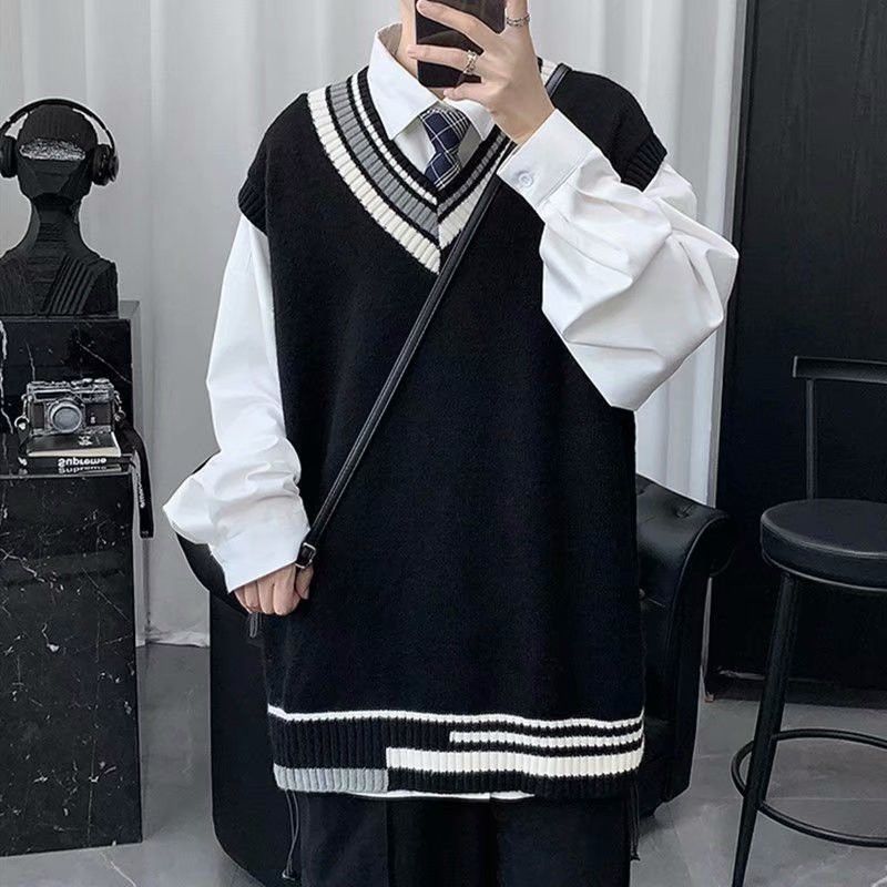 Academic style lovers' literary knitwear sleeveless vest men's sweater vest men's autumn and winter trend Áo Len Không Tay Cổ Chữ V Thời Trang Thu Đông Cho Nam Công nghệ văn học, áo bó tay, áo len, áo khoác, áo chống áo nam mùa thu và mùa đông.