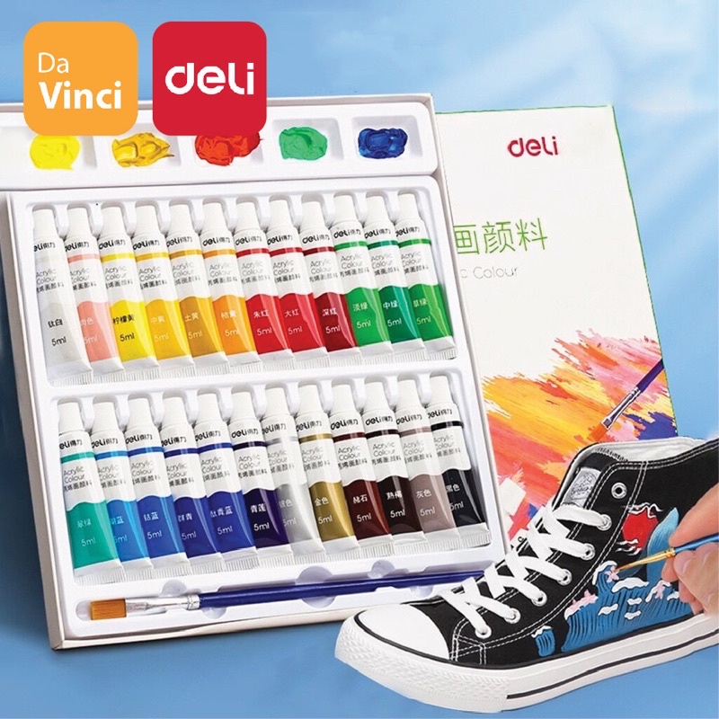 Màu Acrylic 5ml chuyên nghiệp Deli - 12/18/24/36 màu - vẽ quần áo vẽ giày