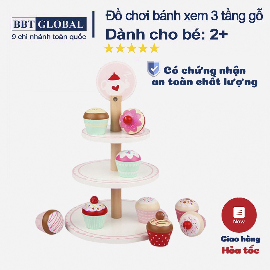 Bộ đồ chơi cho bé BBT Global tháp bánh kem 3 tầng bằng gỗ MSN19035