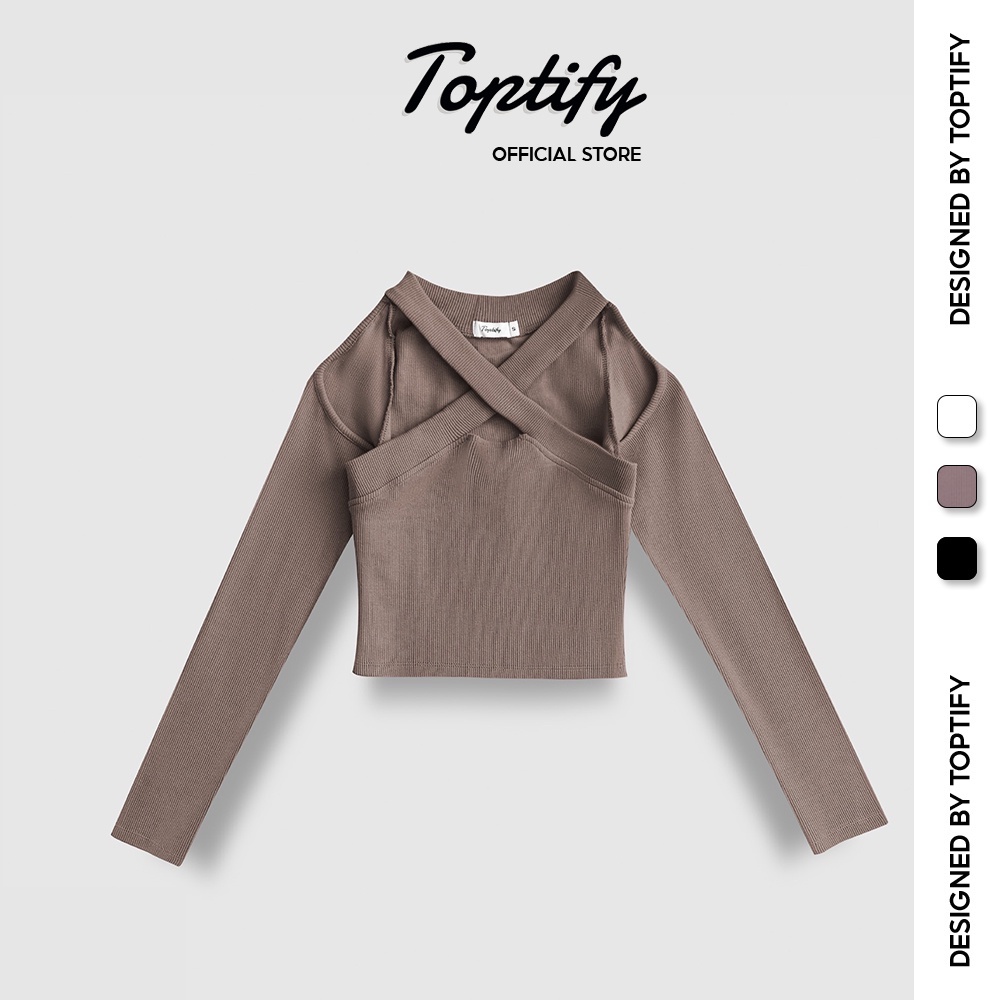 Áo croptop nữ tay dài TOPTIFY khoét vai dây chéo cổ bảng to Santorini Top AC21 | BigBuy360 - bigbuy360.vn