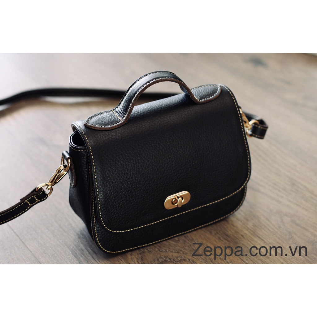 ZEPPA chính hãng - Da bò thật 100% - Túi đeo chéo nữ màu đen MS: TD3