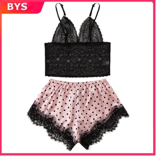 Bộ Đồ Ngủ Lụa Phối Ren Quyến Rũ Cho Nữ