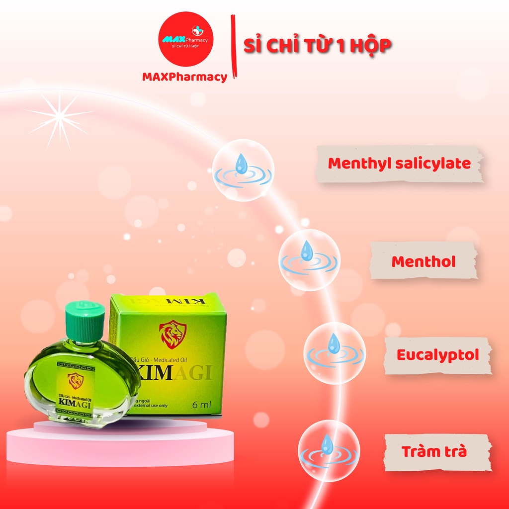 HỘP 10 CHAI Dầu gió KIM nước xanh Agi Herbal Hương thơm thư giãn, Giữ ấm cơ thể 6ml - MAXpharmacy