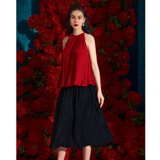 Olv - chân váy fine pleated skirt in navy