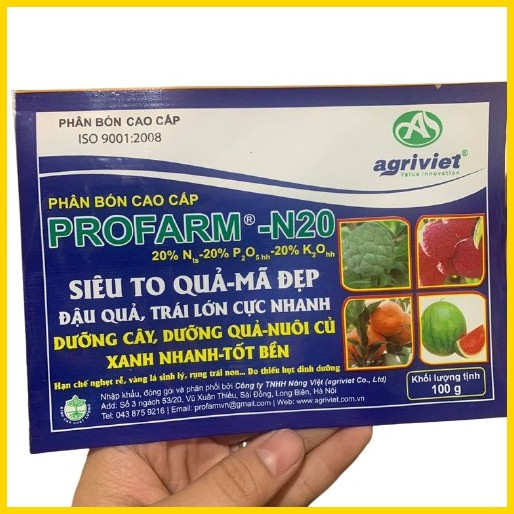 Phân Bón Lá  PROFARM NPK 20-20-20 (Gói 100g) - Siêu To Quả, Mã Đẹp, Đậu Quả, Trái Lớn Nhanh