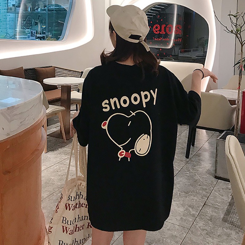 Áo thun cổ tròn ngắn tay in hình chó Snoopy thời trang cho nữ
