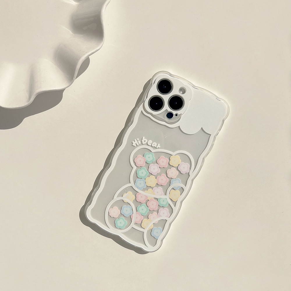 Ốp lưng iphone Hoa Viền Gấu Trắng Hi Bear 14Pro/13promax/13pro/13/12promax/12pro/12/7plus/8plus/11/11promax/x/xs/xsmax/7