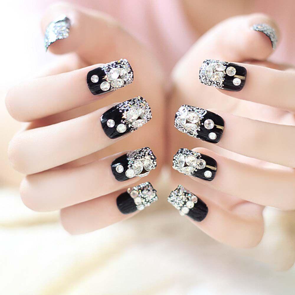 MOCHO Bộ Móng Tay Giả Màu Trắng Đen Đầu Vuông