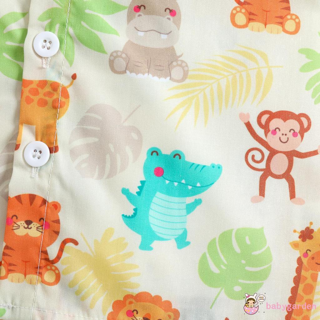 Bộ Áo Sơ Mi Tay Ngắn Đính Nơ Hình Động Vật + Quần Short Màu Trơn Dành Cho Bé Trai 6 Tháng Tuổi 4 Tuổi