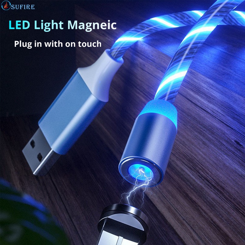 Cáp Sạc Nhanh 2.4A 3 Trong 1 Có Đèn LED Nam Châm Cổng Micro Type-C Cho Điện Thoại