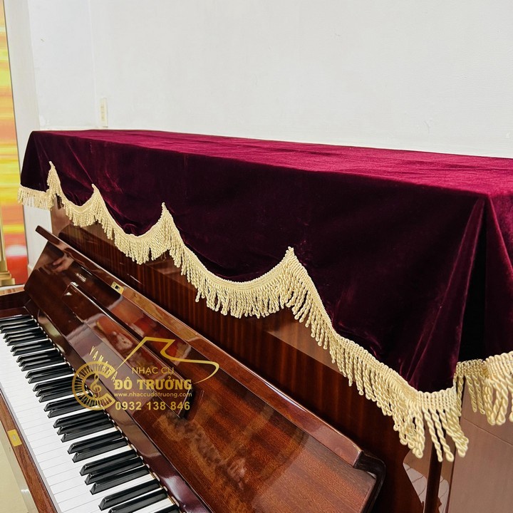 Khăn phủ đàn Piano nhung đỏ vải dày tua rua lớn