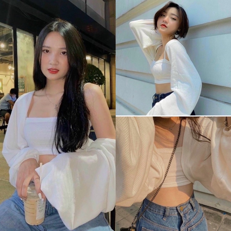 Set Áo Hai Dây Kèm Áo Khoác Cardigan Thời Trang Hot Trendy 2021 ẢNH THẬT Ở CUỐI