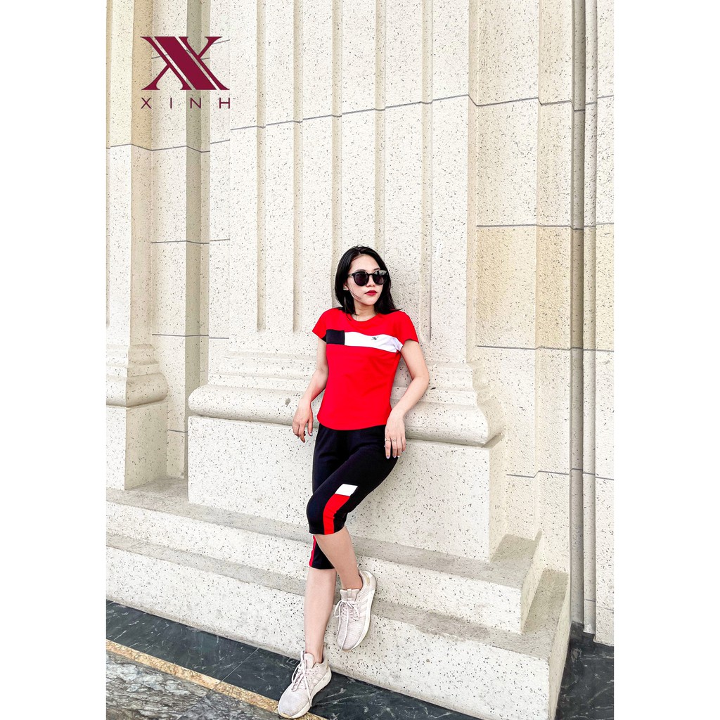 Bộ cotton siêu mềm mịn dáng thể thao lửng hãng Xinh X375