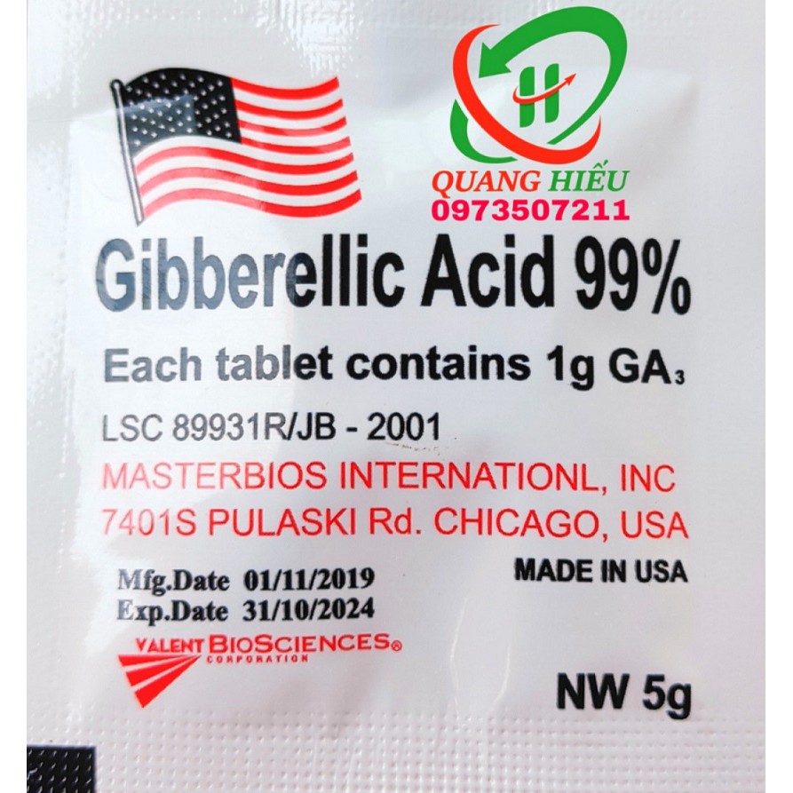 [100] Viên GA3 (Mỹ) Gibberellic Acid 99%  dạng viên sủi Kích Thích Bật Chồi, Ra Rễ Cực Mạnh Gói 5gr