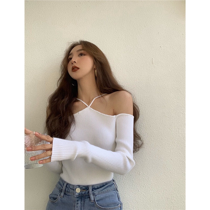 QKOOLE  Korean women's clothing  Long sleeve top with slim neck