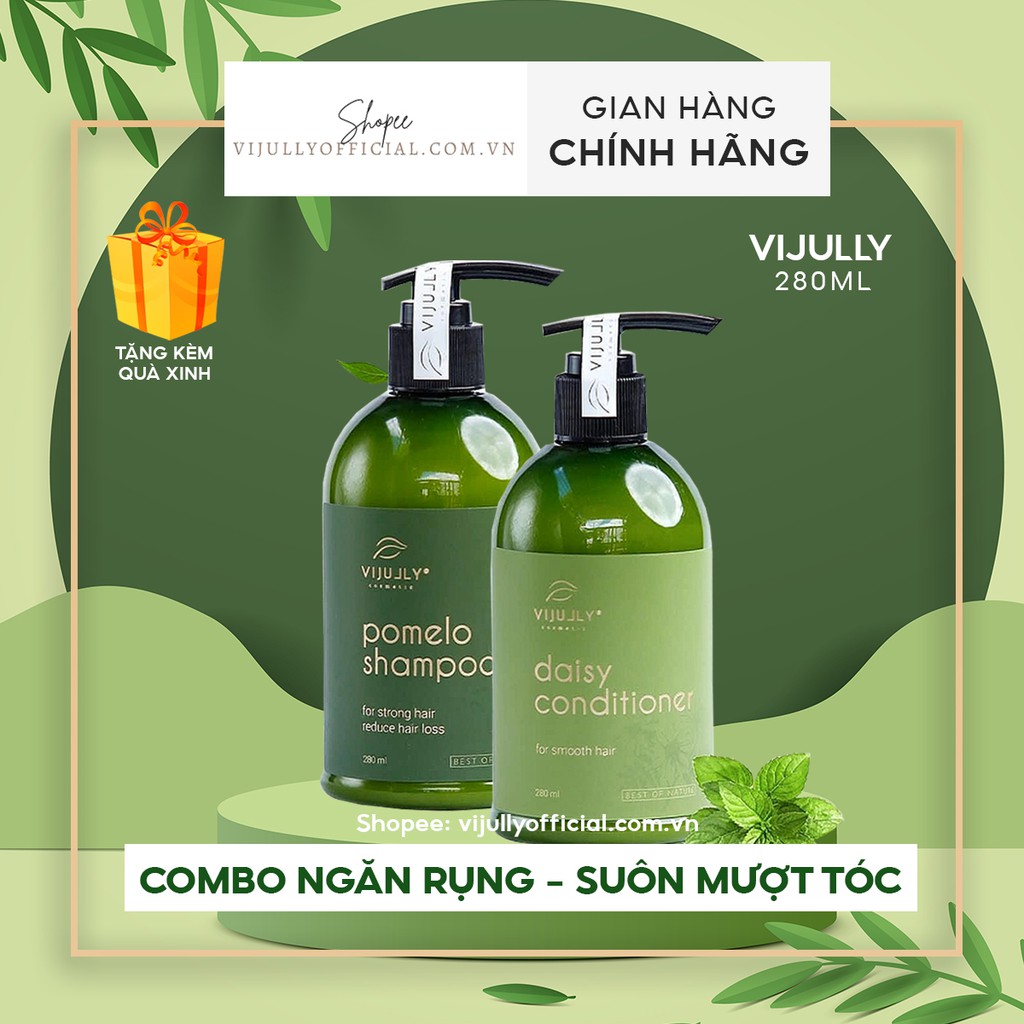 Bộ gội xả Vijully dầu gội bưởi và dầu xả dừa hoa cúc phục hồi tóc, giữ nếp tóc suôn mượt