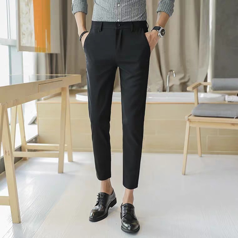 Quần Tây Nam Hàn Quốc, Quần Âu Nam Cao Cấp Màu Xanh Than, Chất Vải Lụa Không Nhăn ( Cam Kết Đẹp )