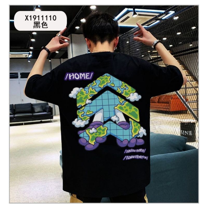 Áo thun nam nữ form rộng oversize BIG-Earth tee phông big logo full size basic, áo thun trắng đen streetwear